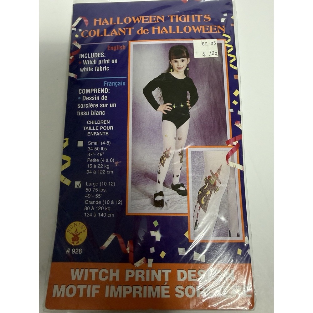 Girls Orange With Black Witches On A Broom Print Tights 3+ Halloween Costume